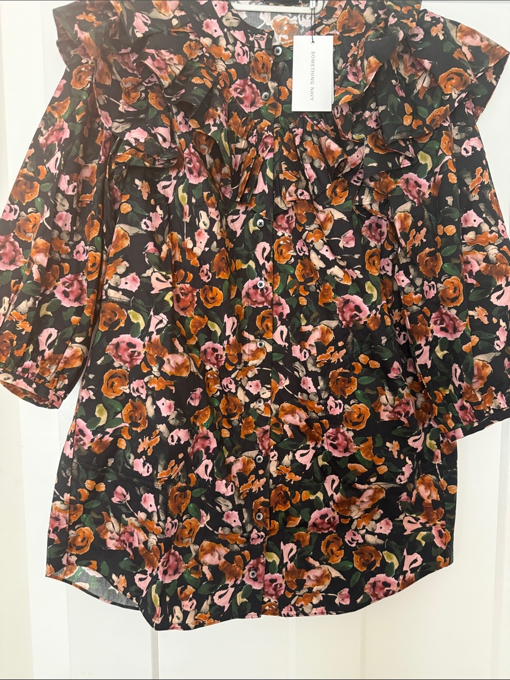 Something Navy Floral Mini Dress - green, Pink & Brown Blooms